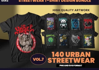 140 Urban Streetwear T-Shirt Design Bundle, Aesthetic Design, Urban Streetstyle, T-Shirt pod design, Pop Culture, Urban Clothing, DTF, DTG
