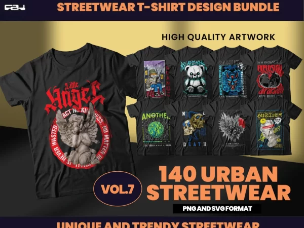 140 urban streetwear t-shirt design bundle, aesthetic design, urban streetstyle, t-shirt pod design, pop culture, urban clothing, dtf, dtg