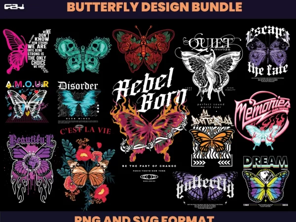 80 butterfly designs bundle, butterflies streetwear design, streetwear design, butterfly png, urban designs, butterfly svg, dtf, dtg