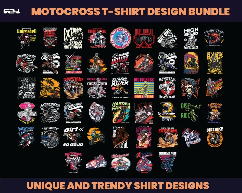 50 Motorcross Designs, Sport bike, T-shirt Design bundle, Streetwear Designs, dirty bike Design, Urban Shirt designs, Graphics tee, DTF, DTG