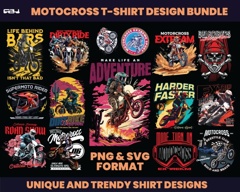 50 Motorcross Designs, Sport bike, T-shirt Design bundle, Streetwear Designs, dirty bike Design, Urban Shirt designs, Graphics tee, DTF, DTG
