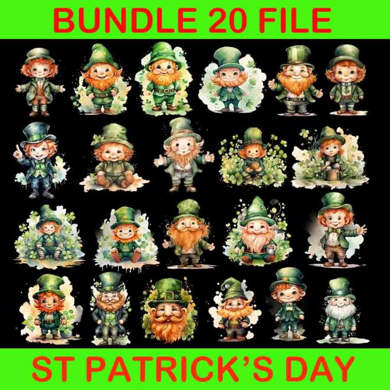 Bundle Patrick Day Png, Leprechaun Bundle Png, Shamrock Png