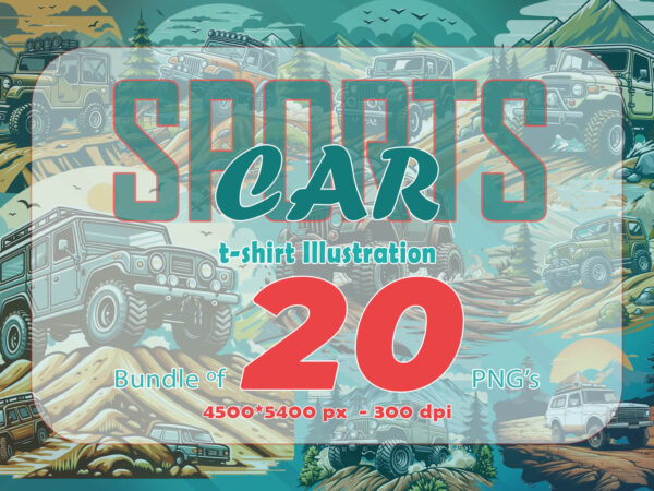 Off-road car sports lover t-shirt illustration 20 clipart bundle