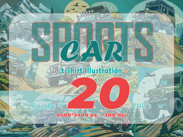 20 adventure car ride t-shirt illustration clipart bundle crafted for print on demand websites