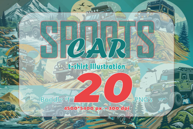 20 Adventure Car Ride T-shirt Illustration Clipart Bundle crafted for Print on Demand websites