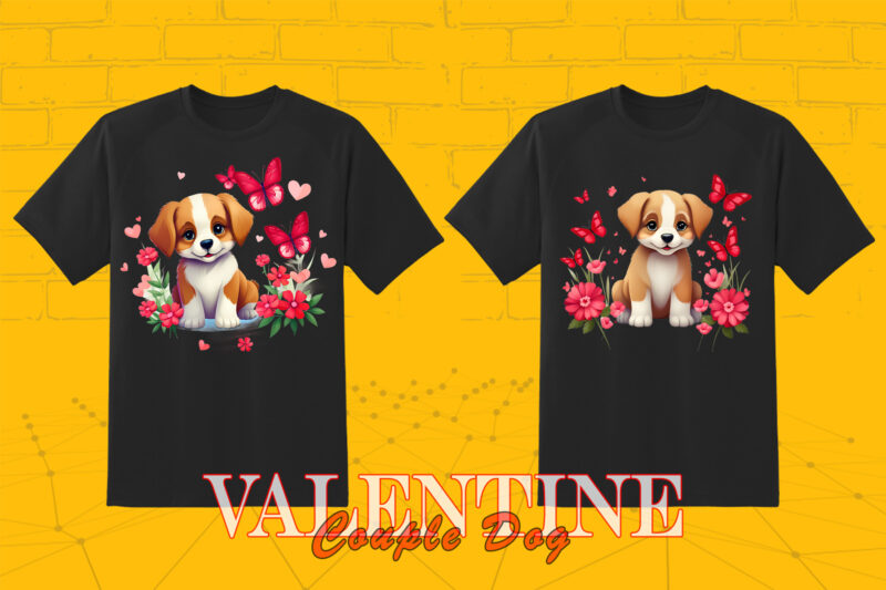 Cute Cartoon Dog Couple 202 Clipart PNG T-shirt Design Bundle