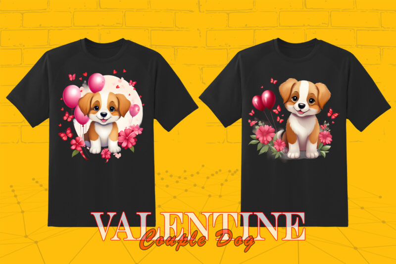 Cute Cartoon Dog Couple 202 Clipart PNG T-shirt Design Bundle