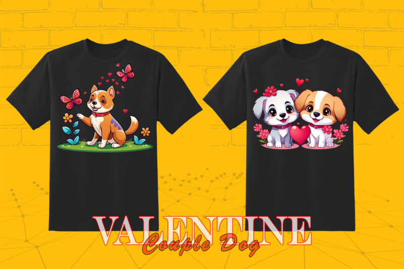 Cute Cartoon Dog Couple 202 Clipart PNG T-shirt Design Bundle