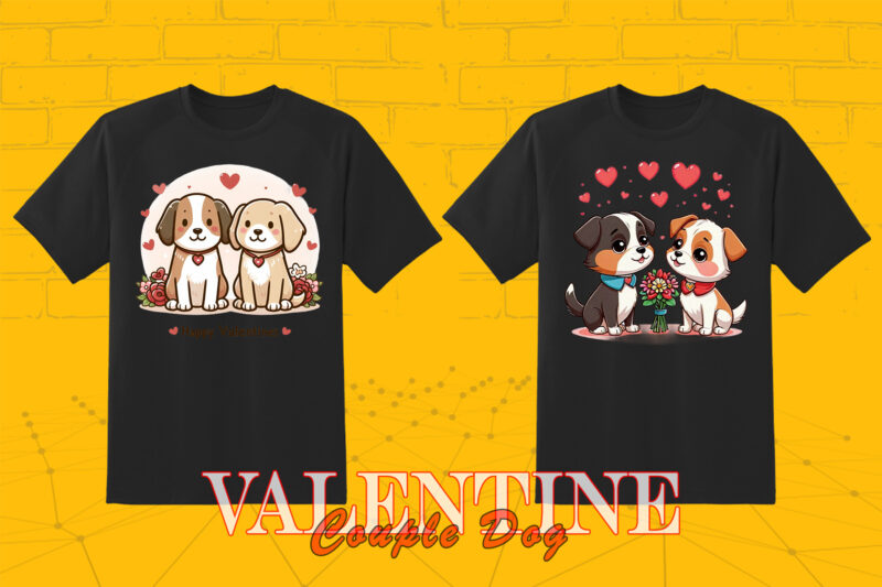 Cute Cartoon Dog Couple 202 Clipart PNG T-shirt Design Bundle