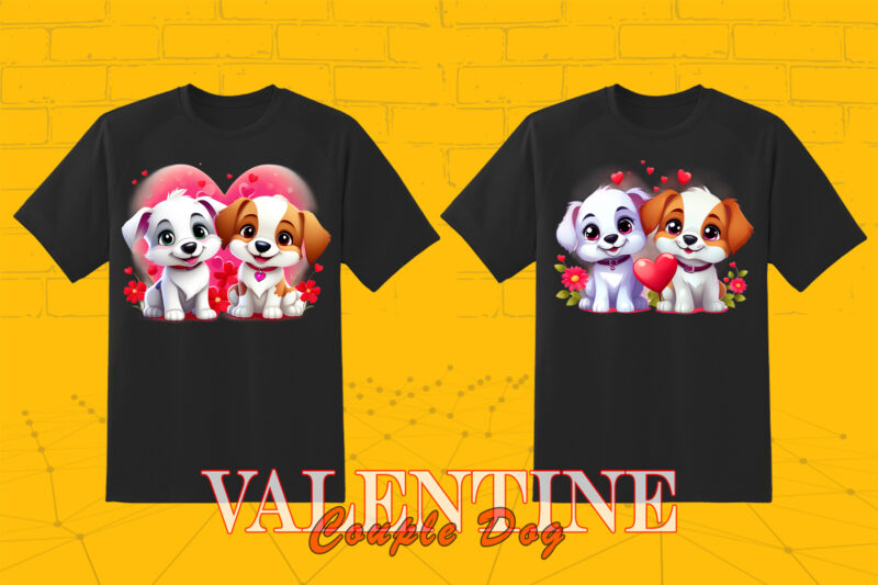 Cute Cartoon Dog Couple 202 Clipart PNG T-shirt Design Bundle