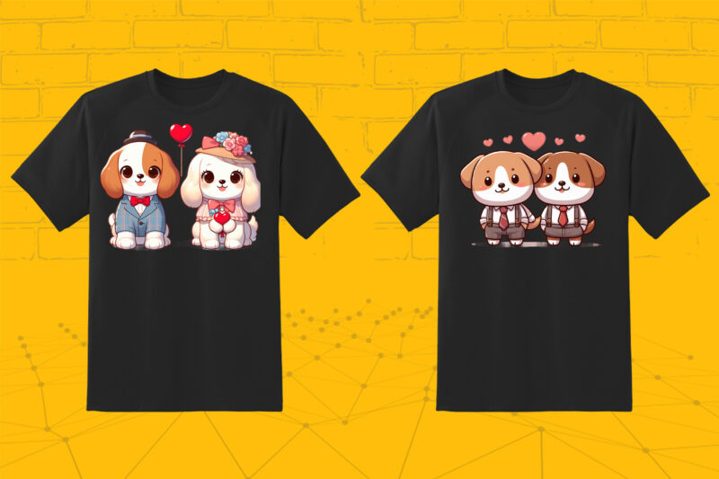 Cute Cartoon Dog Couple 202 Clipart PNG T-shirt Design Bundle