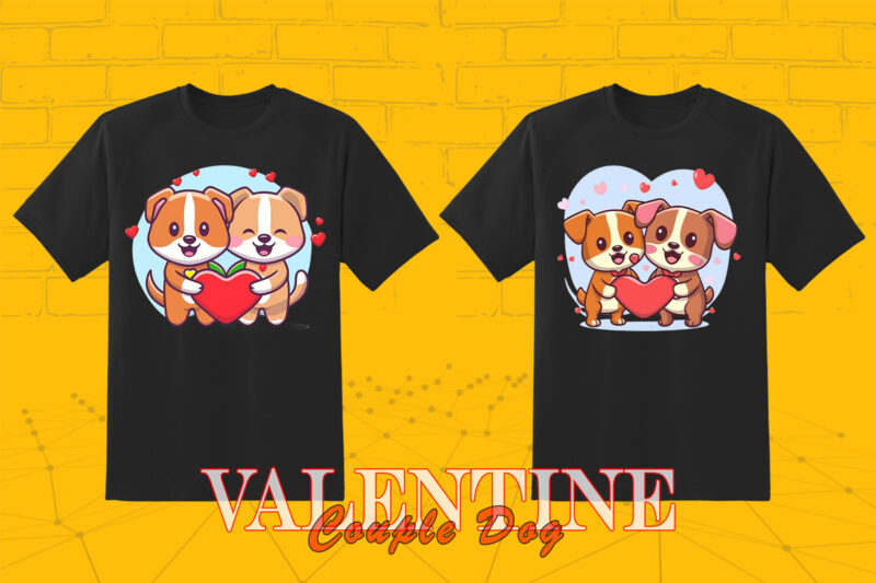 Cute Cartoon Dog Couple 202 Clipart PNG T-shirt Design Bundle