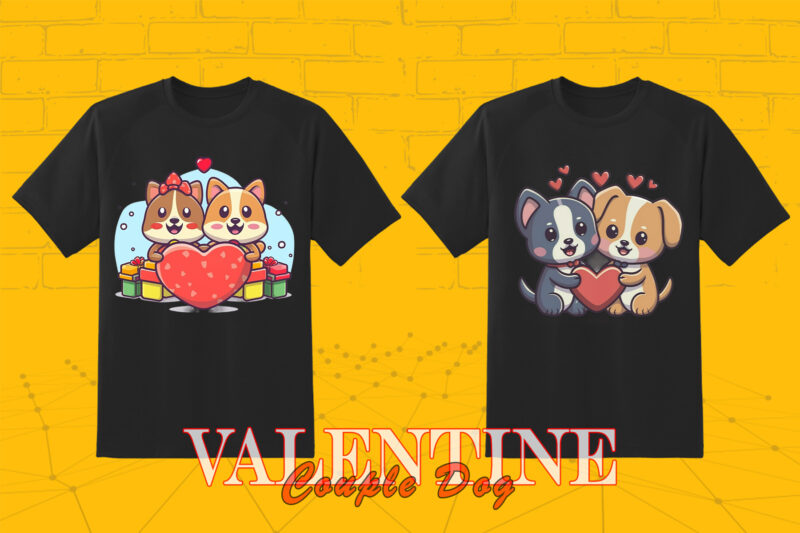 Cute Cartoon Dog Couple 202 Clipart PNG T-shirt Design Bundle