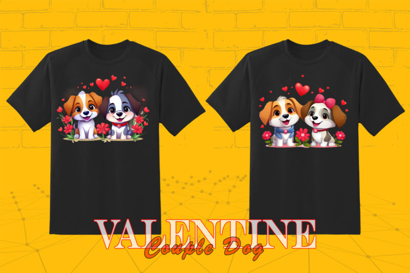 Cute Cartoon Dog Couple 202 Clipart PNG T-shirt Design Bundle