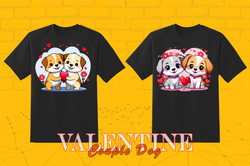 Cute Cartoon Dog Couple 202 Clipart PNG T-shirt Design Bundle