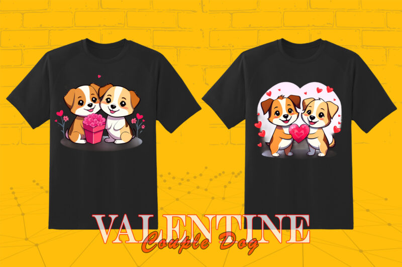 Cute Cartoon Dog Couple 202 Clipart PNG T-shirt Design Bundle