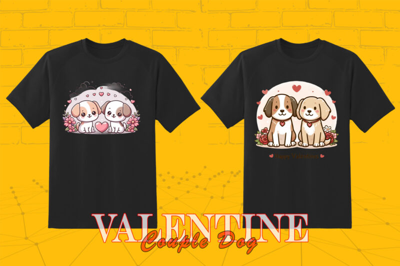 Cute Cartoon Dog Couple 202 Clipart PNG T-shirt Design Bundle