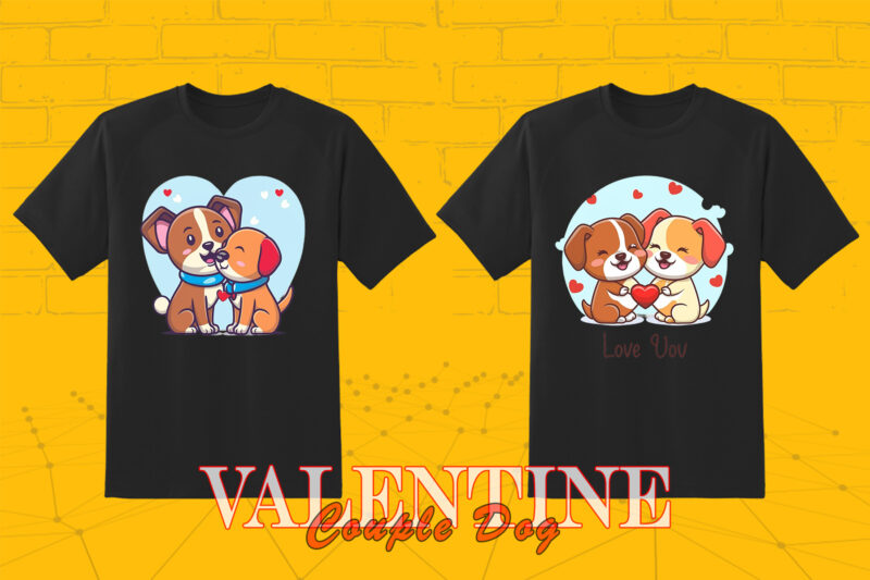 Cute Cartoon Dog Couple 202 Clipart PNG T-shirt Design Bundle