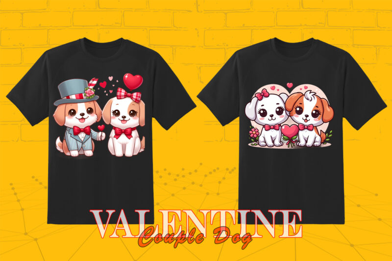 Cute Cartoon Dog Couple 202 Clipart PNG T-shirt Design Bundle