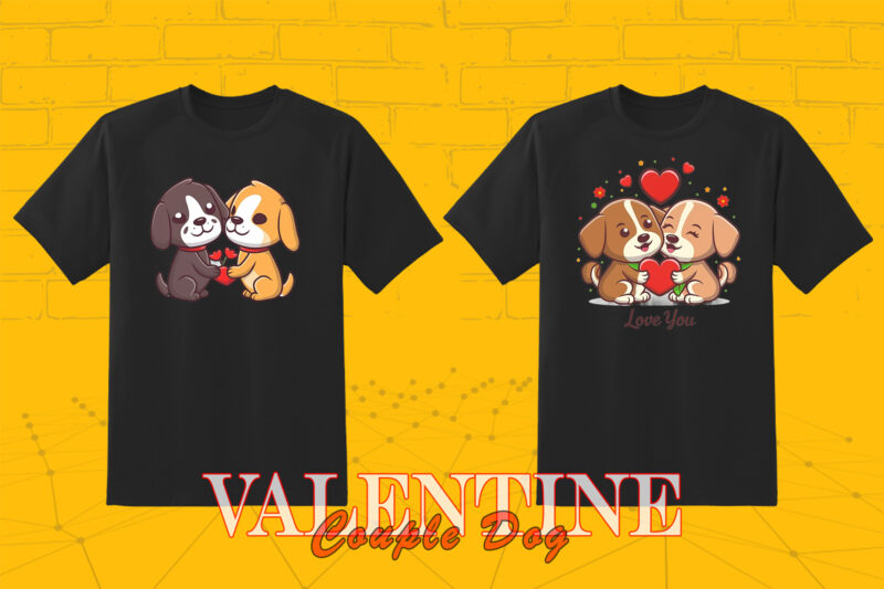 Cute Cartoon Dog Couple 202 Clipart PNG T-shirt Design Bundle