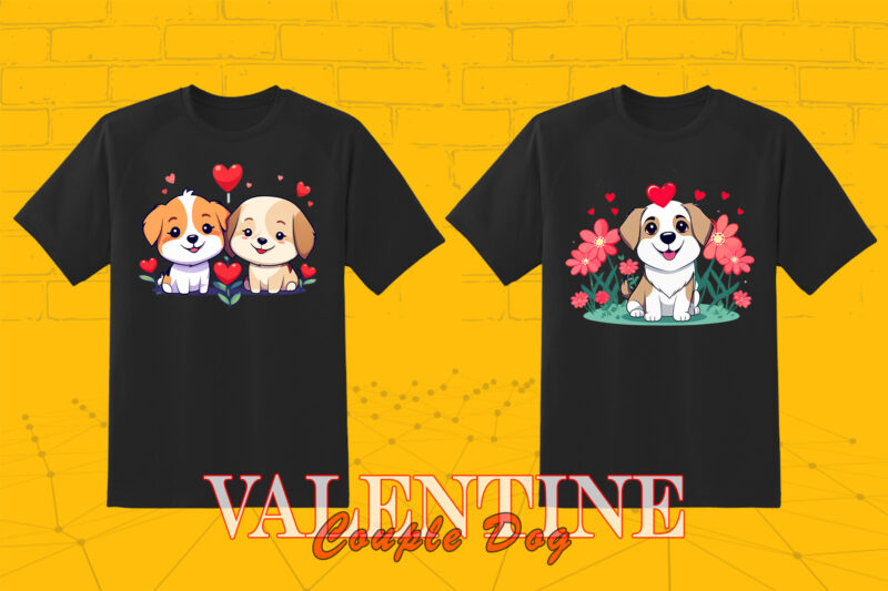 Cute Cartoon Dog Couple 202 Clipart PNG T-shirt Design Bundle