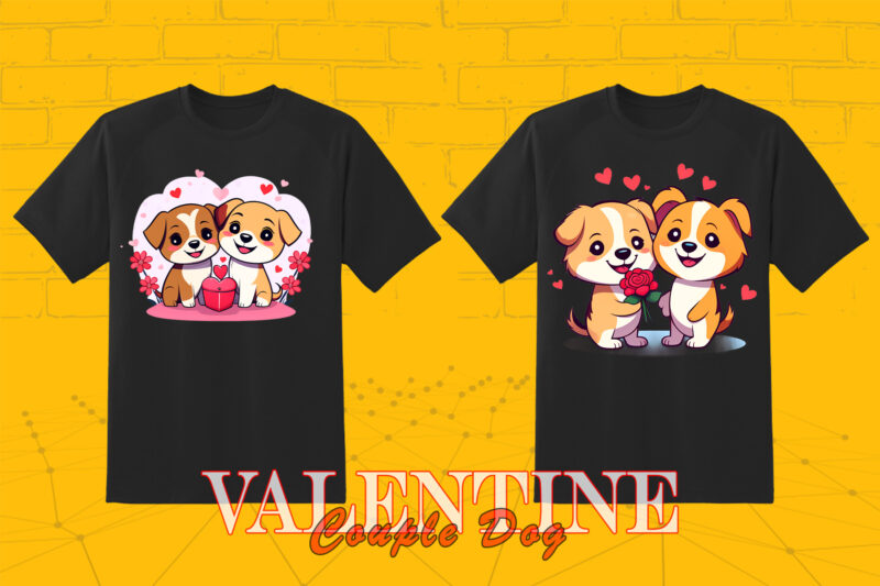 Cute Cartoon Dog Couple 202 Clipart PNG T-shirt Design Bundle