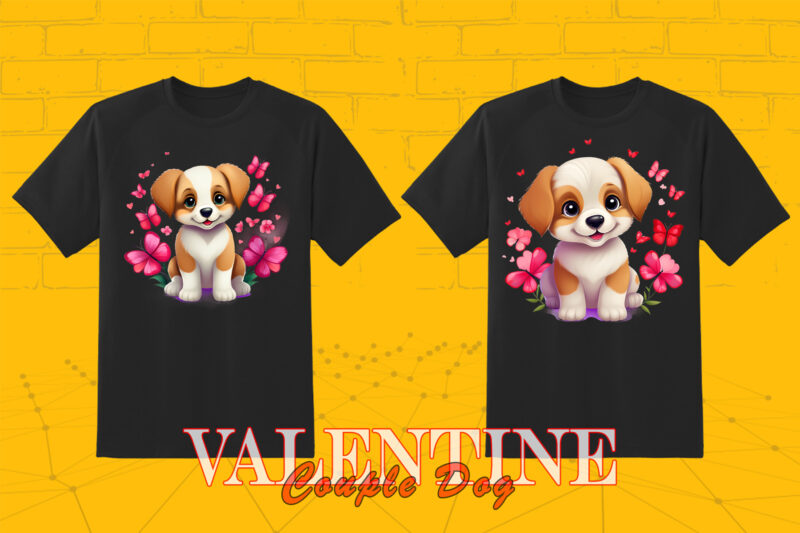 Cute Cartoon Dog Couple 202 Clipart PNG T-shirt Design Bundle