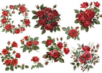Watercolor red Roses Bouquet, Floral Clipart, Wedding Clip art