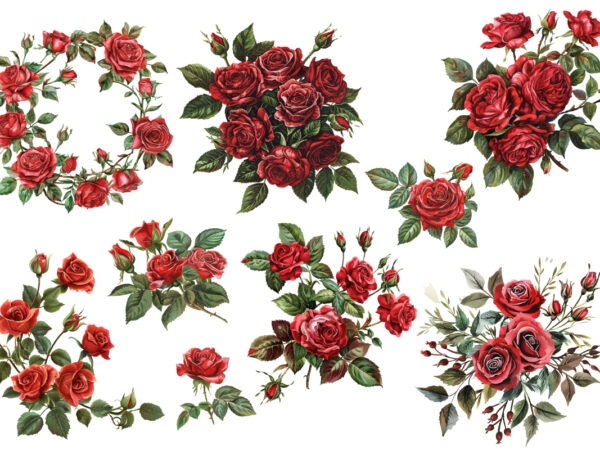 Watercolor red roses bouquet, floral clipart, wedding clip art t shirt design for sale