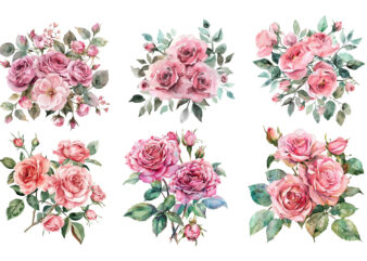 Pink Roses, Printable Watercolor clipart