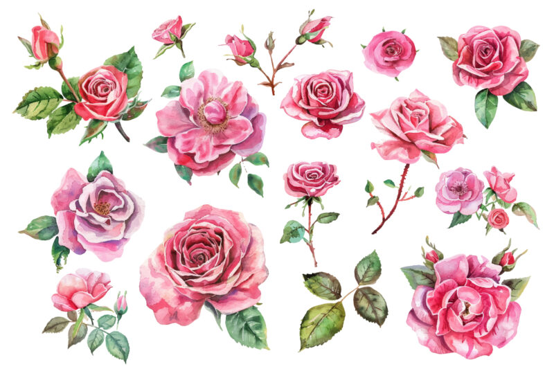 watercolor pink rose flower bouquet