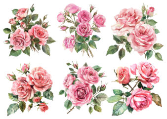 Watercolor Pink Roses Bouquet, Floral Clipart, Wedding Clip art t shirt design for sale