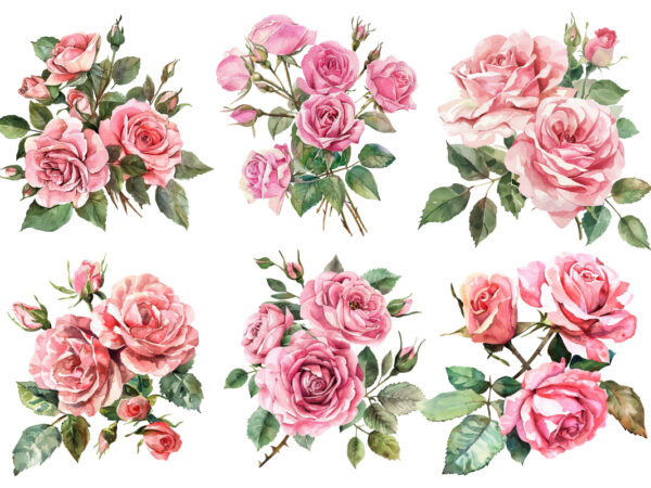 Watercolor pink roses bouquet, floral clipart, wedding clip art t shirt design for sale