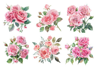 Watercolor Pink Roses Bouquet, Floral Clipart, Wedding Clip art t shirt design for sale