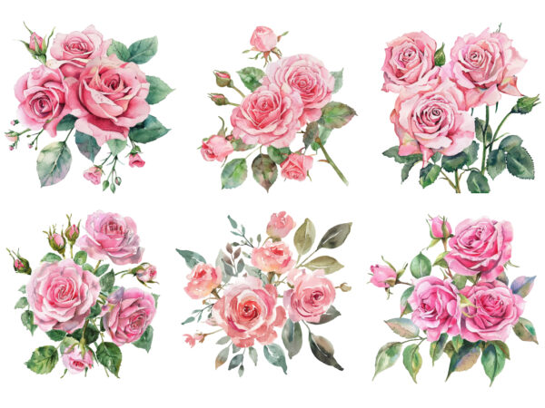 Watercolor pink roses bouquet, floral clipart, wedding clip art t shirt design for sale