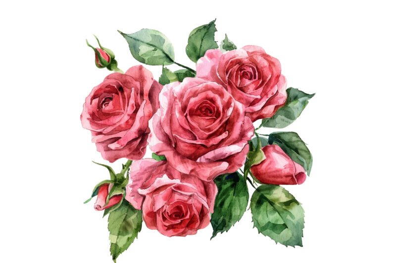 Romantic Watercolor rose Flowers