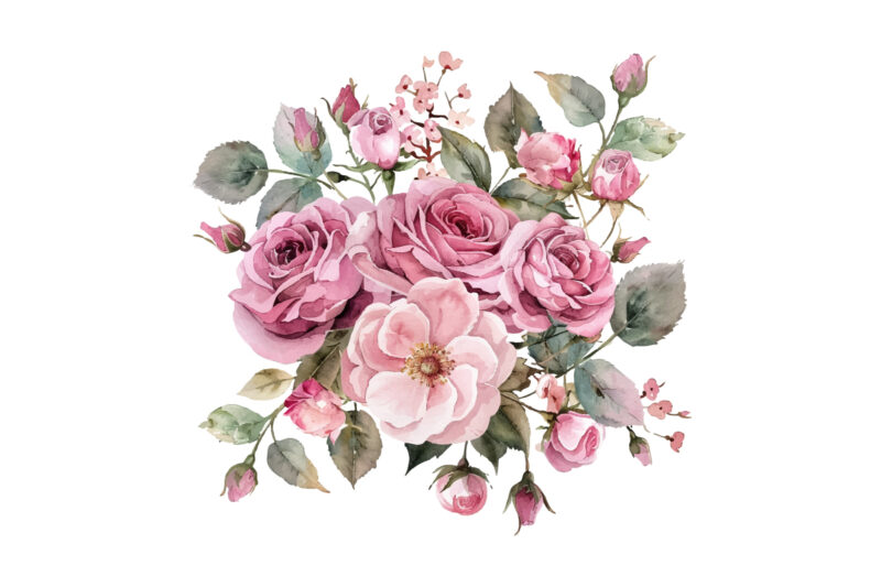 Pink Roses, Printable Watercolor clipart