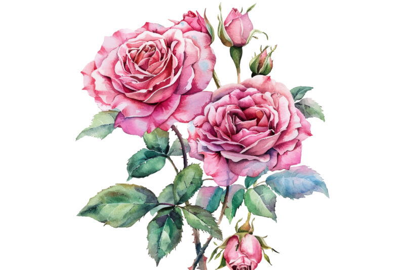 Pink Roses, Printable Watercolor clipart