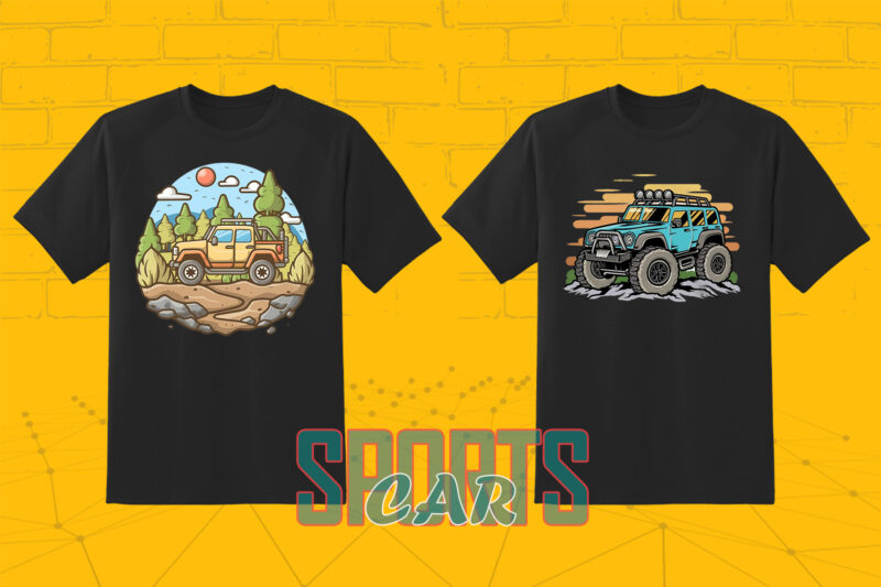 20 Off-Road Car T-shirt Design Illustration T-shirt Clipart Bundle