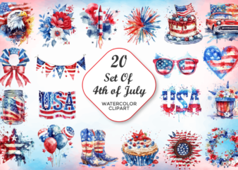 4th of July Watercolor Clipart Bundle