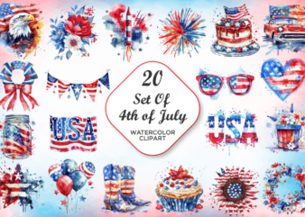 4th of july watercolor clipart bundle