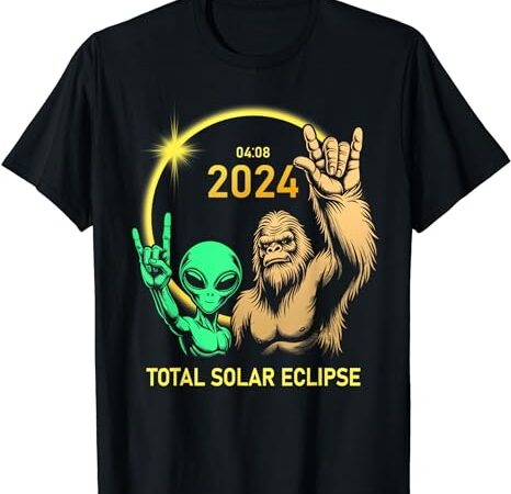 2024 solar eclipse alien bigfoot rock april total eclipse t-shirt