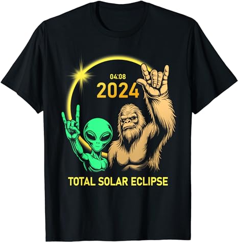 2024 Solar Eclipse Alien Bigfoot Rock April Total Eclipse T-Shirt