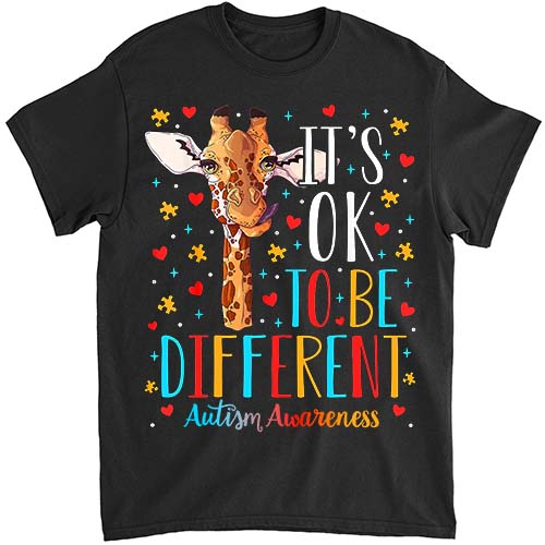 Autism Awareness Giraffe It_s Ok to Be Different Autistic T-Shirt lts png file