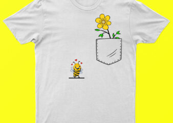 Bee Seeing Flower | Funny Bee And Flower Pocket Art T-Shirt Design For Sale | Ready To Print.