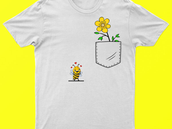 Bee seeing flower | funny bee and flower pocket art t-shirt design for sale | ready to print.