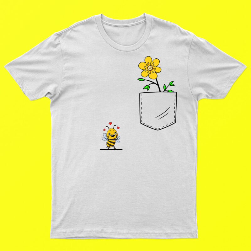 Bee Seeing Flower | Funny Bee And Flower Pocket Art T-Shirt Design For Sale | Ready To Print.