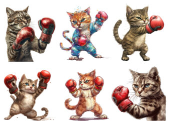 Boxing Cat Sublimation Clipart,cat Showcasing Brave Kitt faeec,Cats Clip Art, digital PNG files available for instant download,