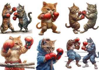 Boxing Cat Sublimation Clipart t shirt template
