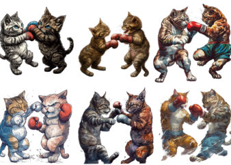 Boxing Cat Sublimation Clipart, Cat Clipart, Cat Sublimation, Boxing Cat, Kitten, Cat Lover, Animal, Instant Download, Cat Illustrations, Di t shirt template